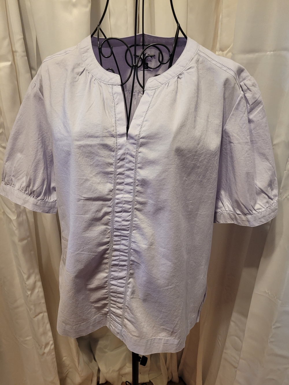 Women’s Lavender Split-Neck Pintuck Cotton Blouse